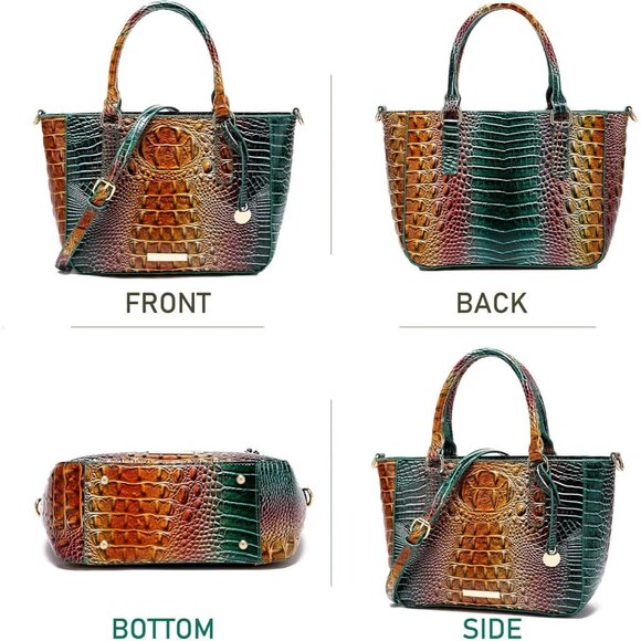 Peacock Blue Crocodile Tote Bag with Zipper - Stylish & Practical Ladies Purse - Picture 3 of 6